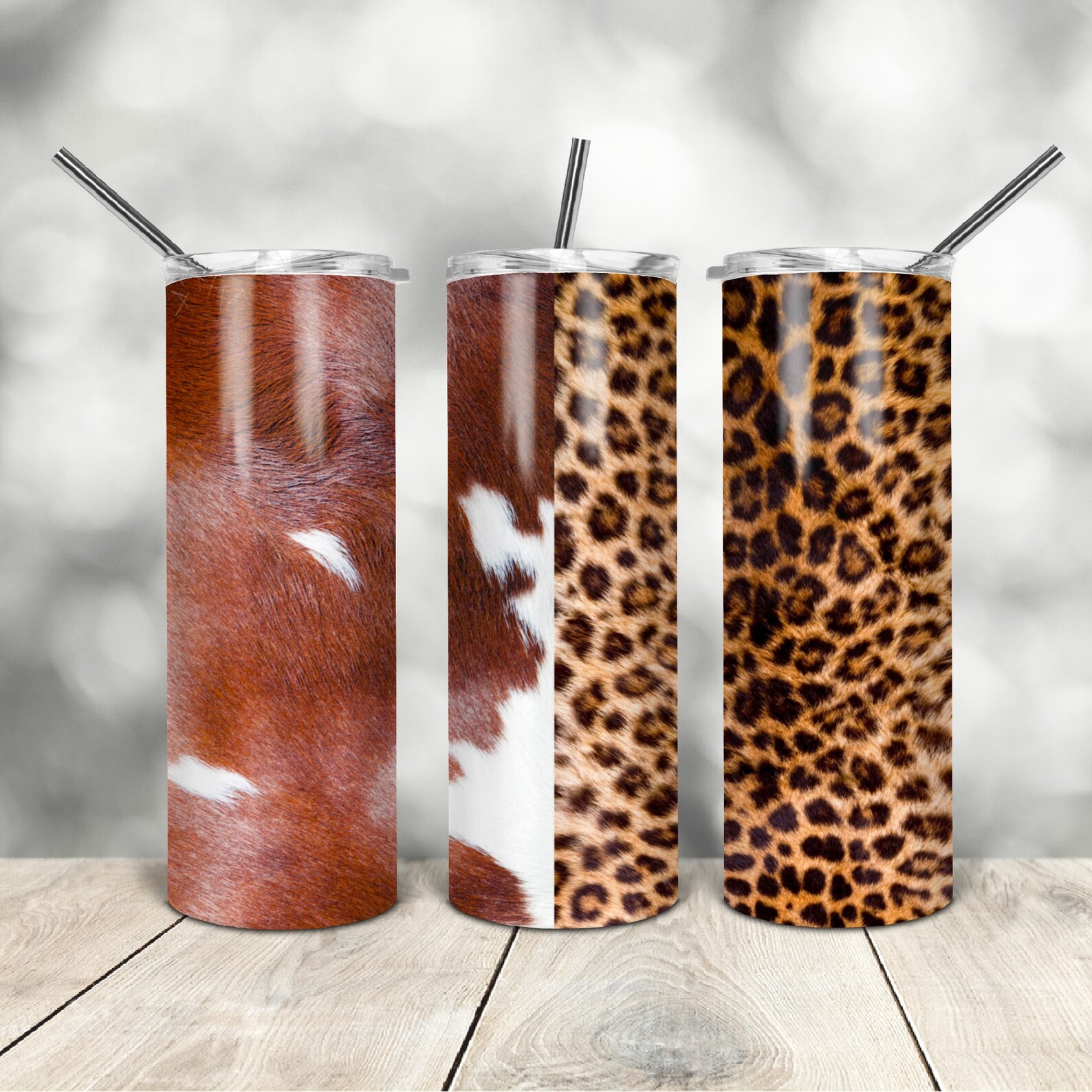 20 Oz Skinny Tumbler Leopard Cowhide Wrap Tapered Straight - Etsy