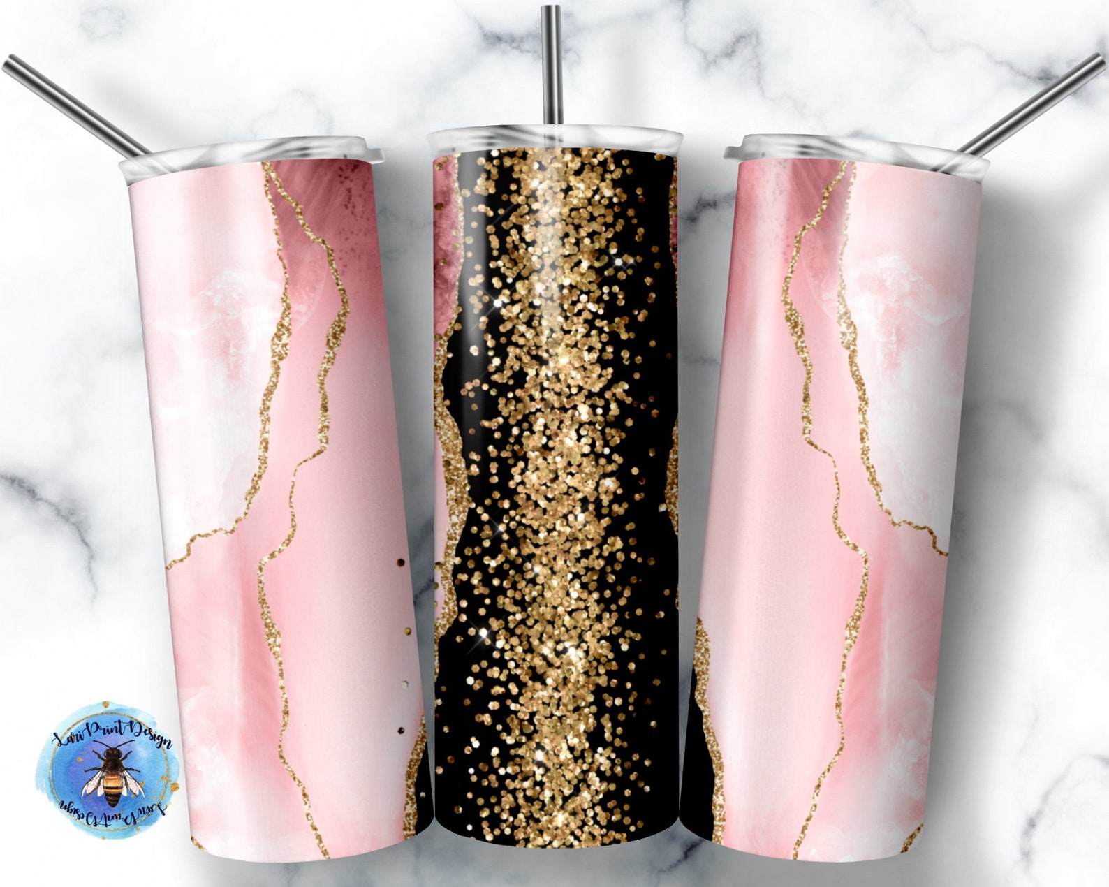 20 Oz Skinny Tumbler Agate Gold Wrap Tapered Straight Template Digital ...