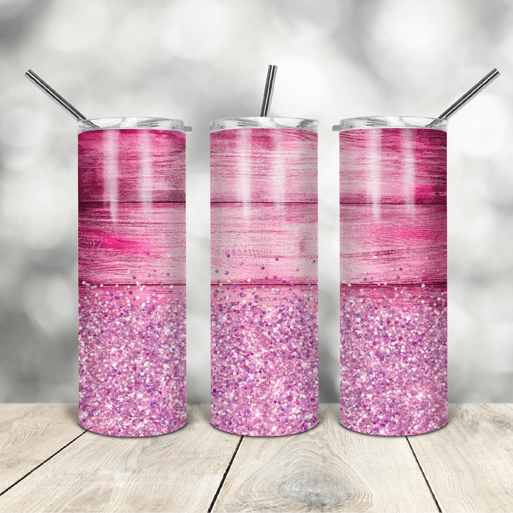 20 Oz Skinny Tumbler Pink Rustic Wood Glitter Tapered Straight Template ...