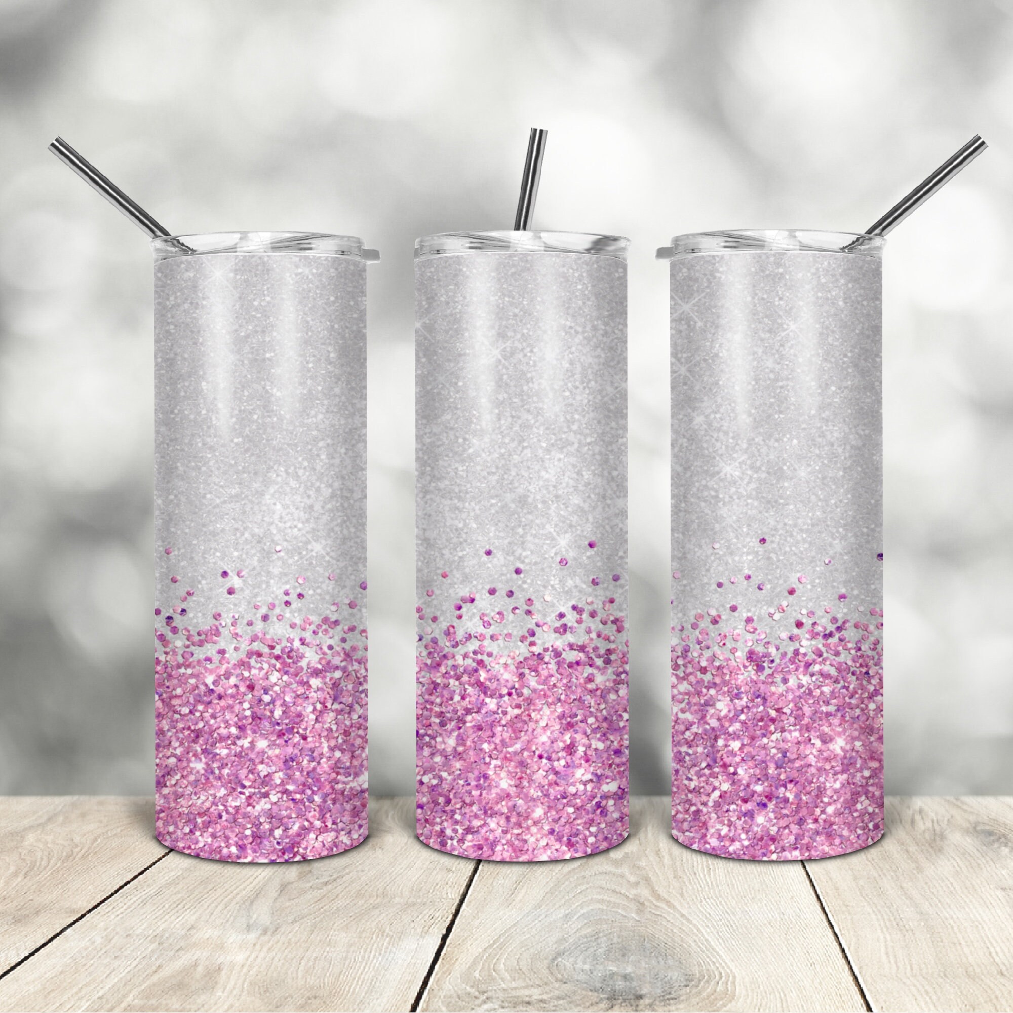 20 Oz Skinny Tumbler Silver Pink Glitter Wrap Tapered Straight Template ...