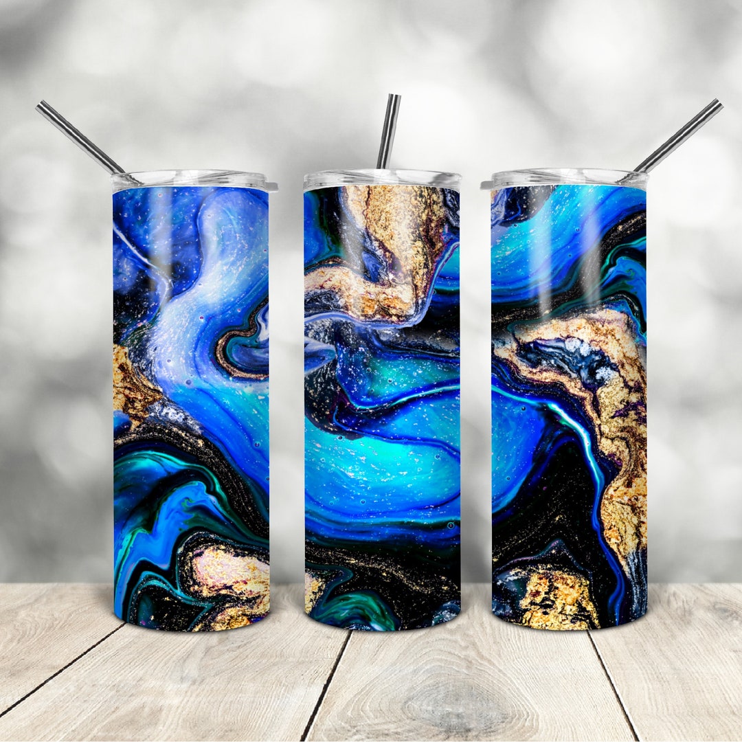 20 Oz Skinny Tumbler Blue Marble Wrap Tapered Straight Template Digital ...