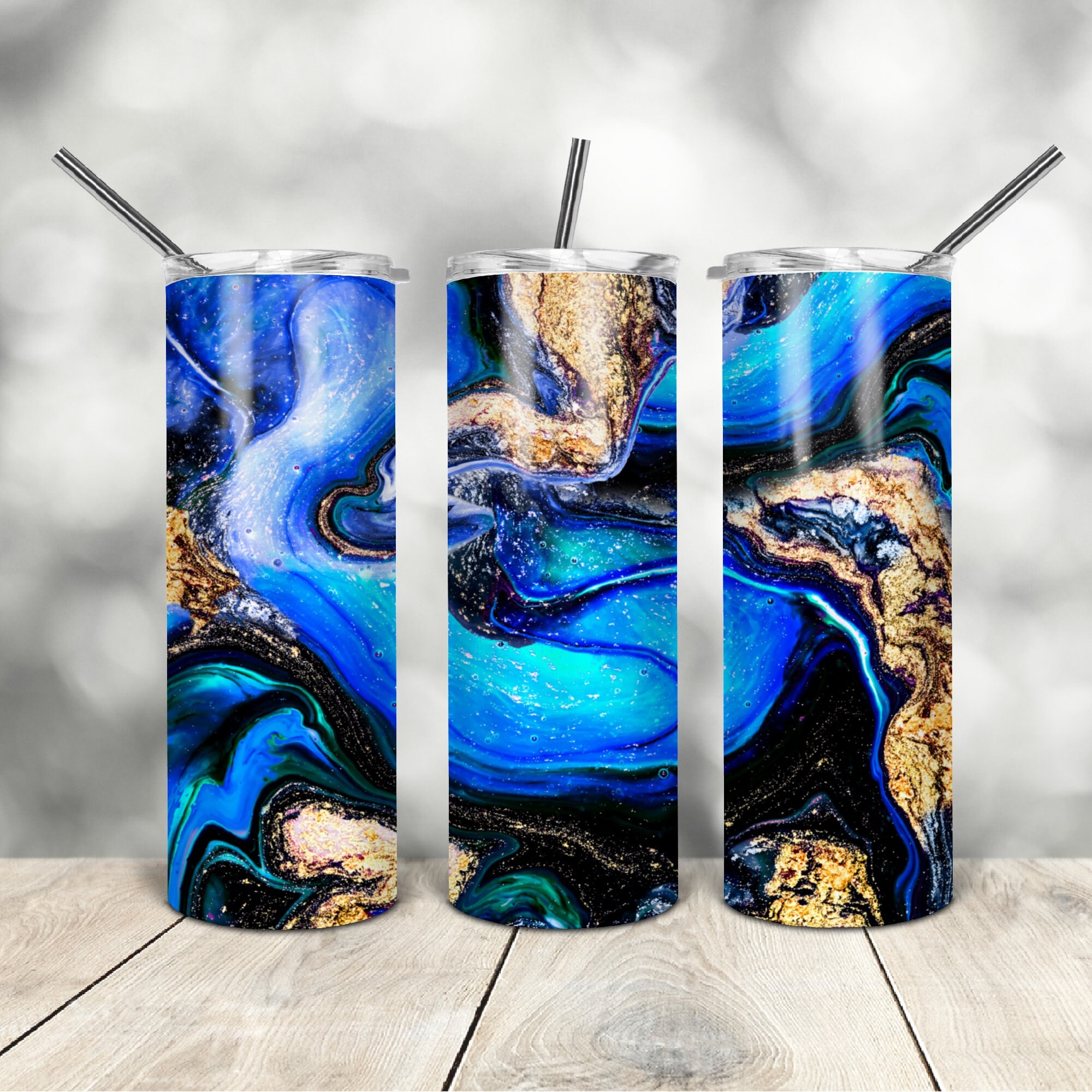 20 Oz Skinny Tumbler Blue Marble Wrap Tapered Straight Template Digital ...