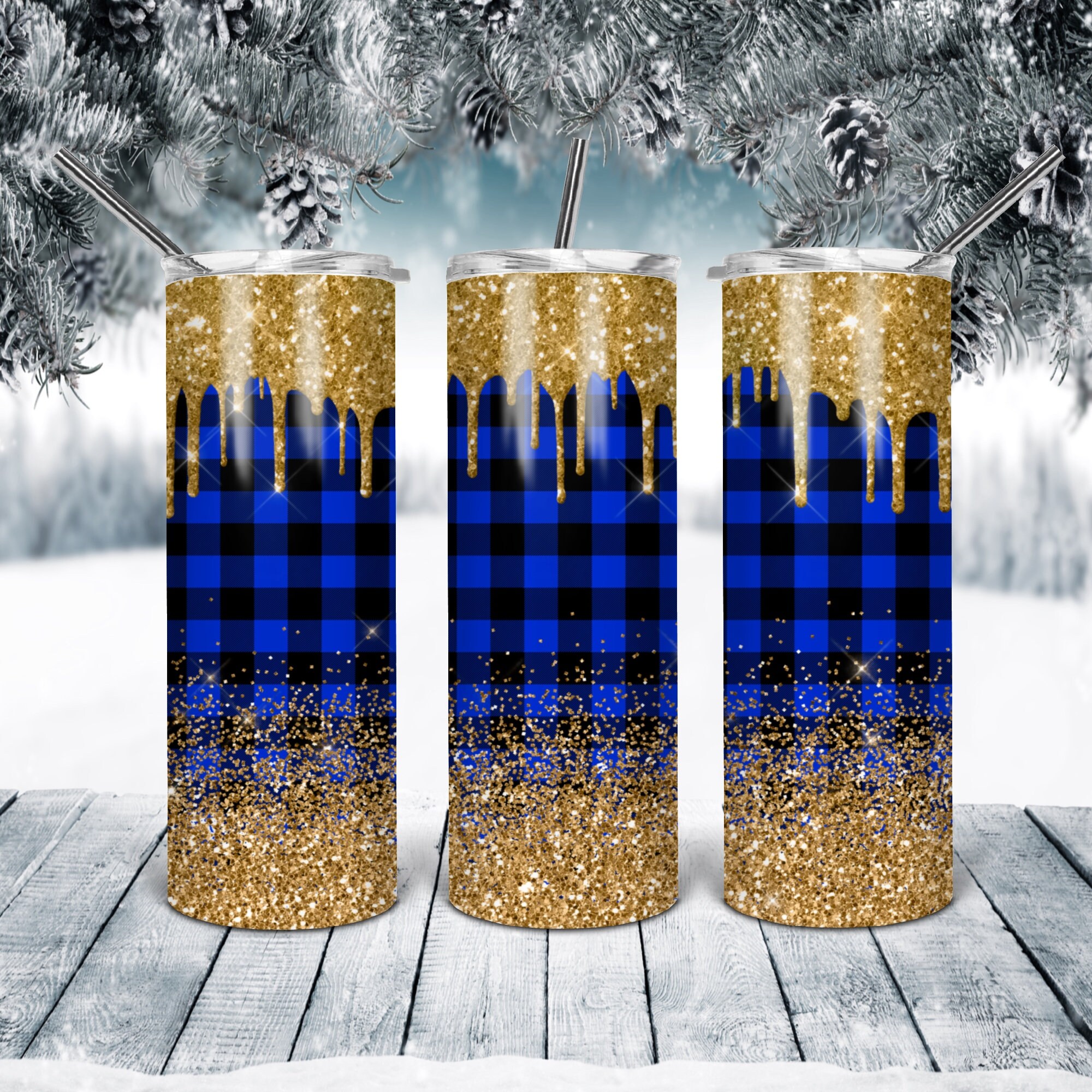 20 Oz Skinny Tumbler Blue Gold Glitter Wrap Tapered Straight Template ...