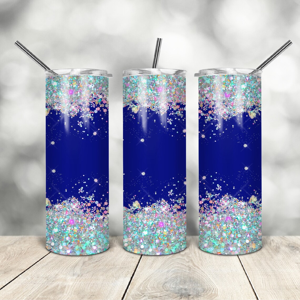 20 Oz Skinny Blue Holographic Glitter Wrap Tapered Straight - Etsy