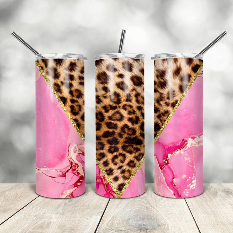20 Oz Skinny Tumbler Pink Ink Leopard Wrap Tapered Straight Template ...