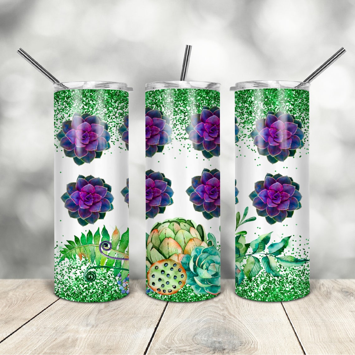 20 Oz Skinny Tumbler Succulent Plant Wrap Tapered Straight Template ...