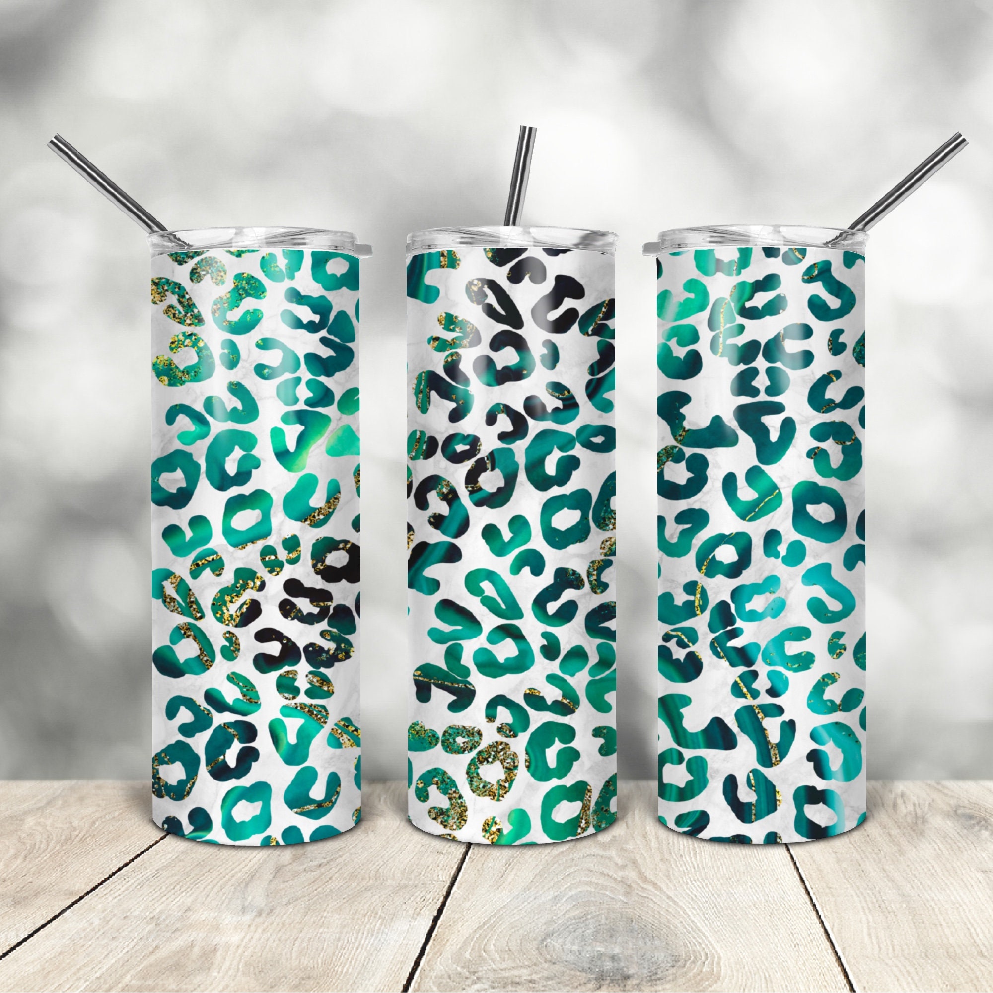 20 Oz Skinny Tumbler Green Leopard Wrap Tapered Straight Template ...