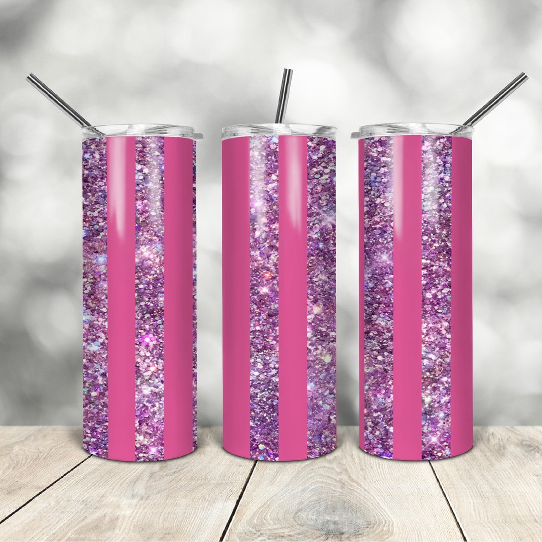 20 Oz Skinny Tumbler Pink Glitter Stripes Wrap Tapered Straight ...