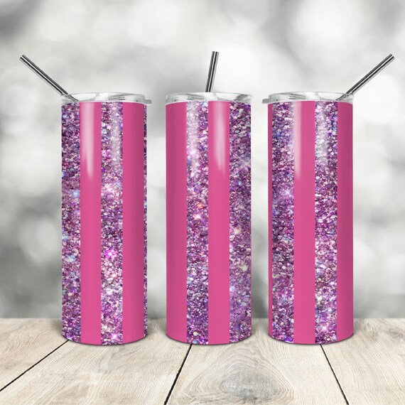 20 Oz Skinny Tumbler Pink Glitter Stripes Wrap Tapered - Etsy