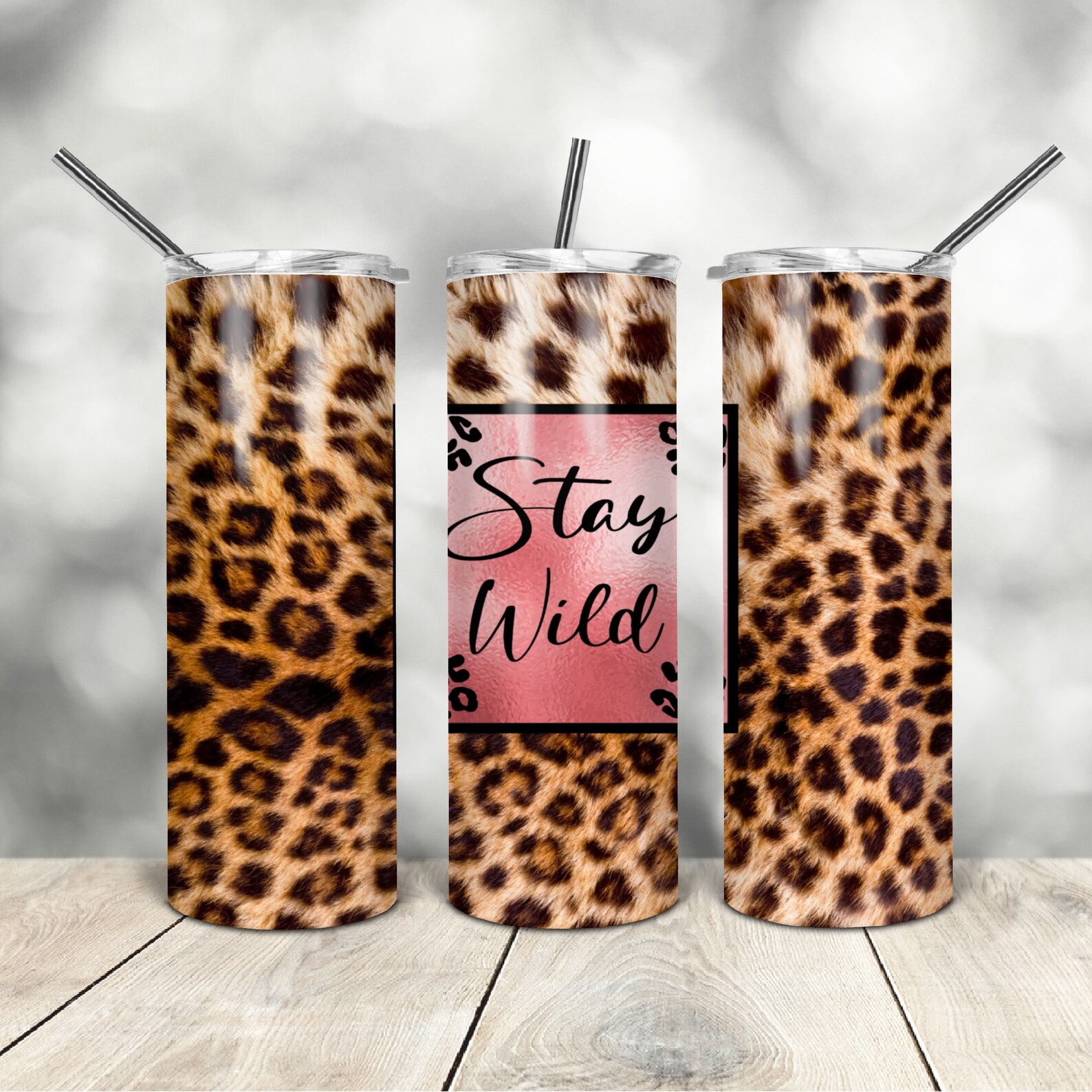20 Oz Skinny Tumbler Stay Wild Leopard Wrap Tapered Straight Template ...