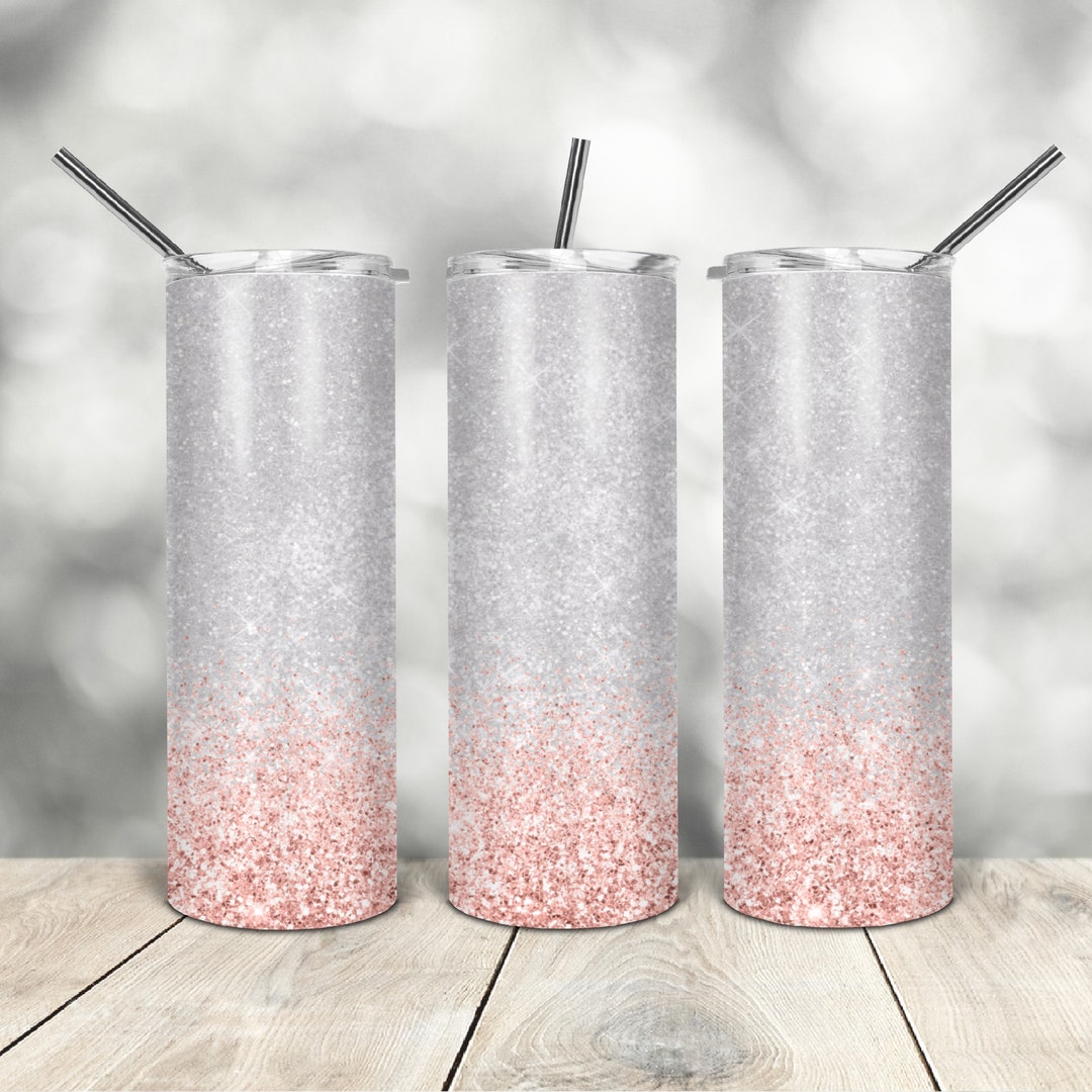 20 Oz Skinny Tumbler Pink Faux Glitter Wrap Tapered Straight Template ...