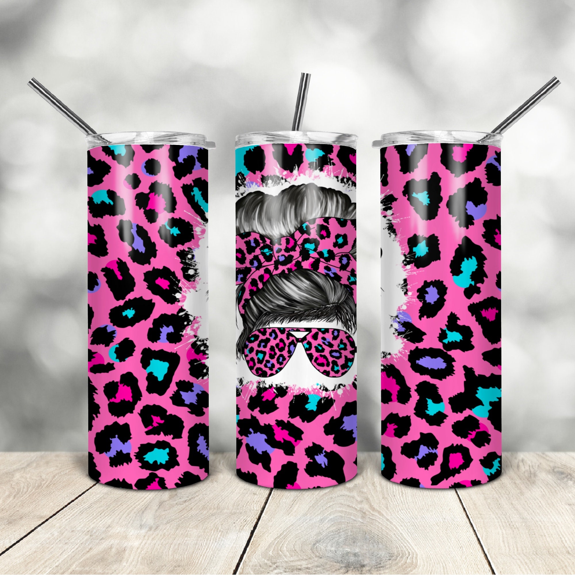 20 Oz Skinny Tumbler Leopard Messy Mom Wrap Tapered Straight | Etsy