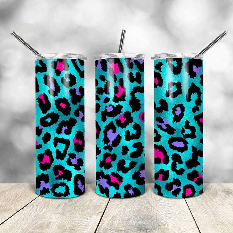 20 Oz Skinny Tumbler Blue Leopard Wrap Tapered Straight Template ...