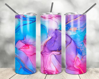 20 Oz Skinny Tumbler Blue Alcohol Ink Wrap Tapered Straight Template ...