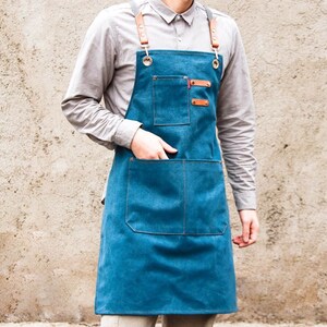blue cooking apron Denim apron chefs apron chefsgardening apron. recycled jeans apron