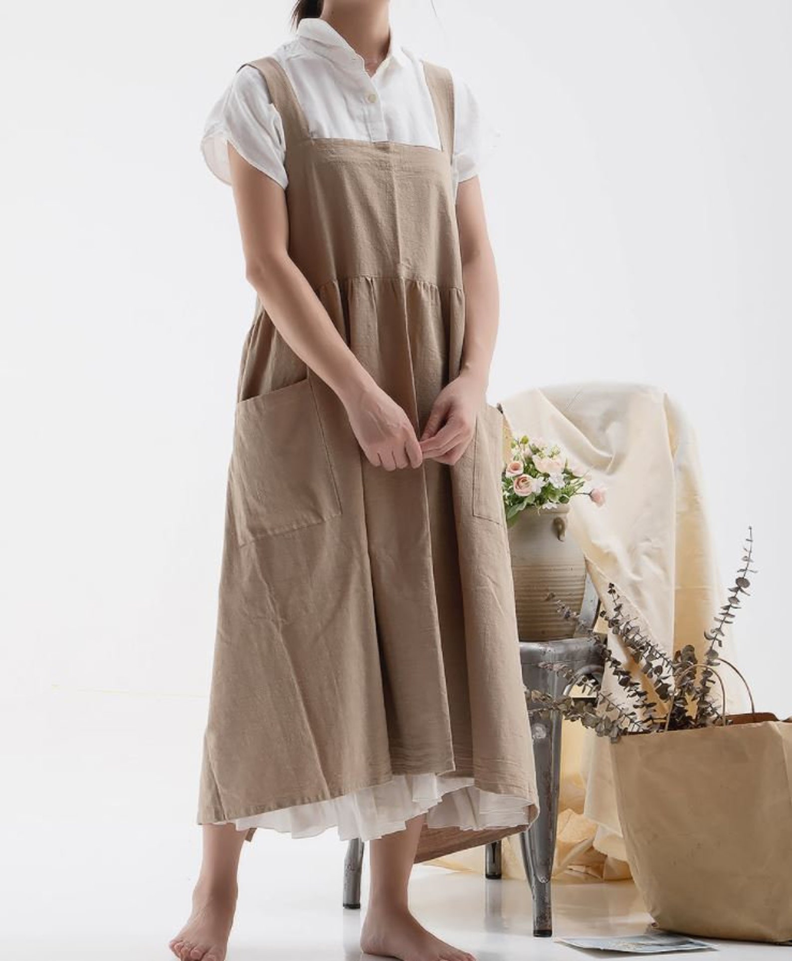 Natural 100 Cotton Apron Dress /Long Kitchen Apron / Full Etsy