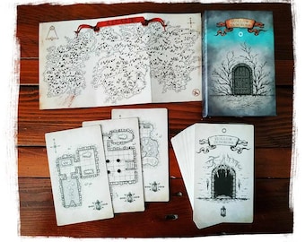 Cartas de mazmorra dibujadas a mano: juego de rol de mesa de fantasía, baraja de 55 cartas