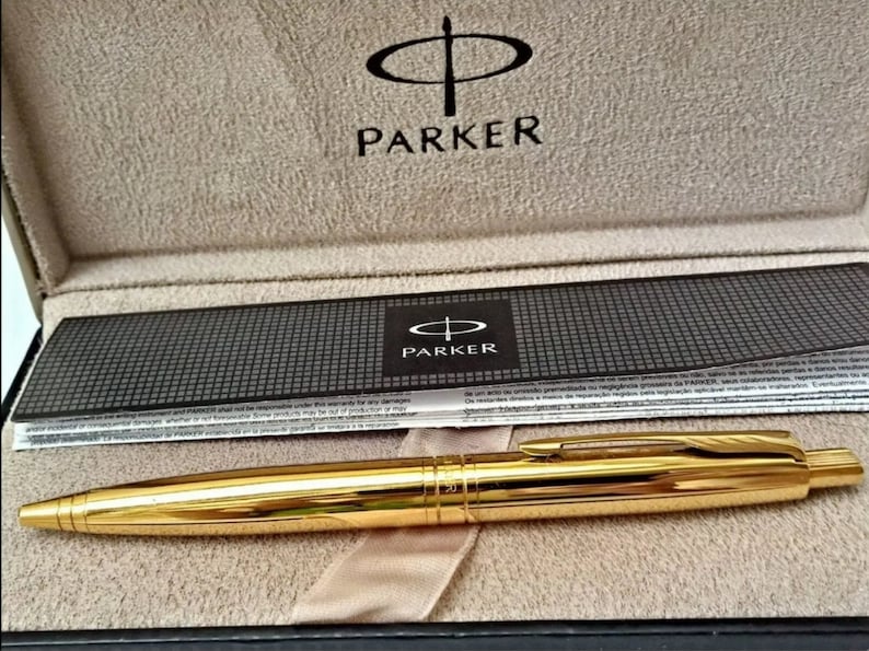 24Ct Gold Plated Shiny Parker Aster Ballpoint Writing Pen Ink Gift Boxed