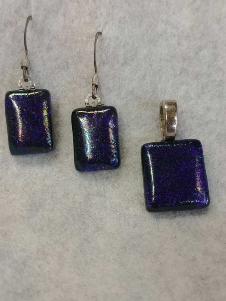 Fused glass pendant and earrings