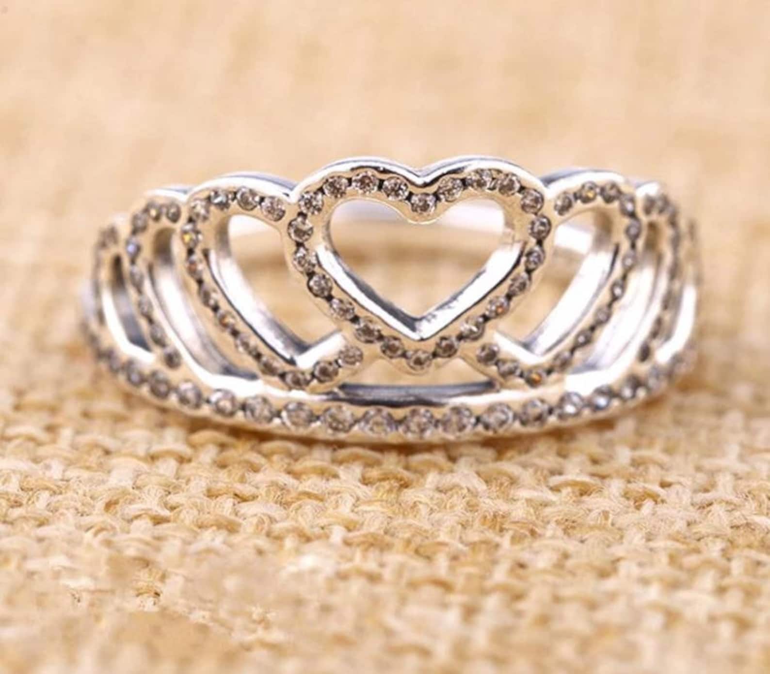 Hearts Tiara Ring 925 Sterling silver With Clear CZ Pandora Etsy