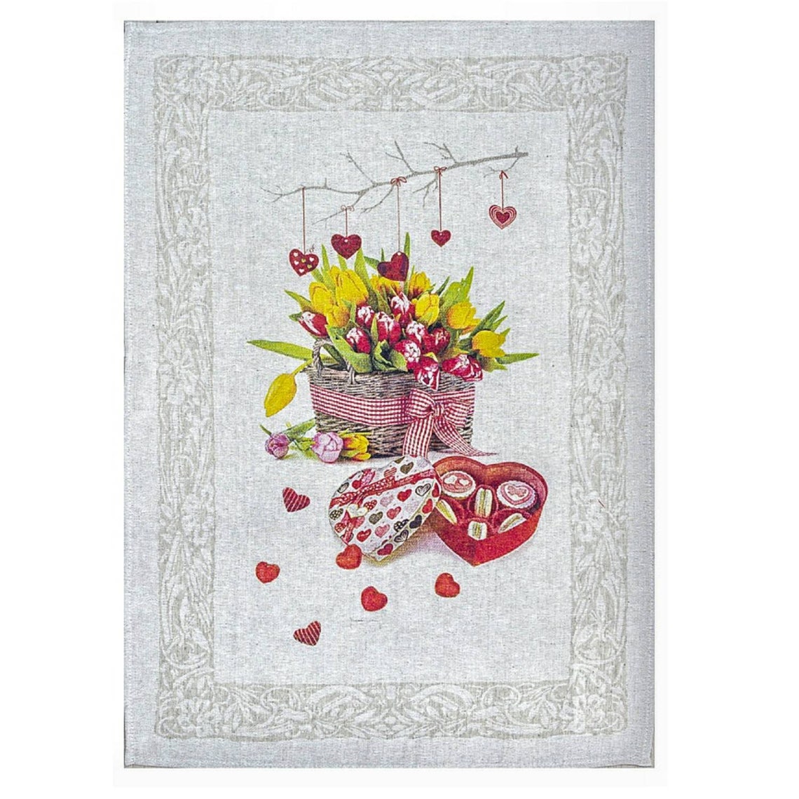 Linen towel for lovers. Valentine's Day. Handmade colored Etsy