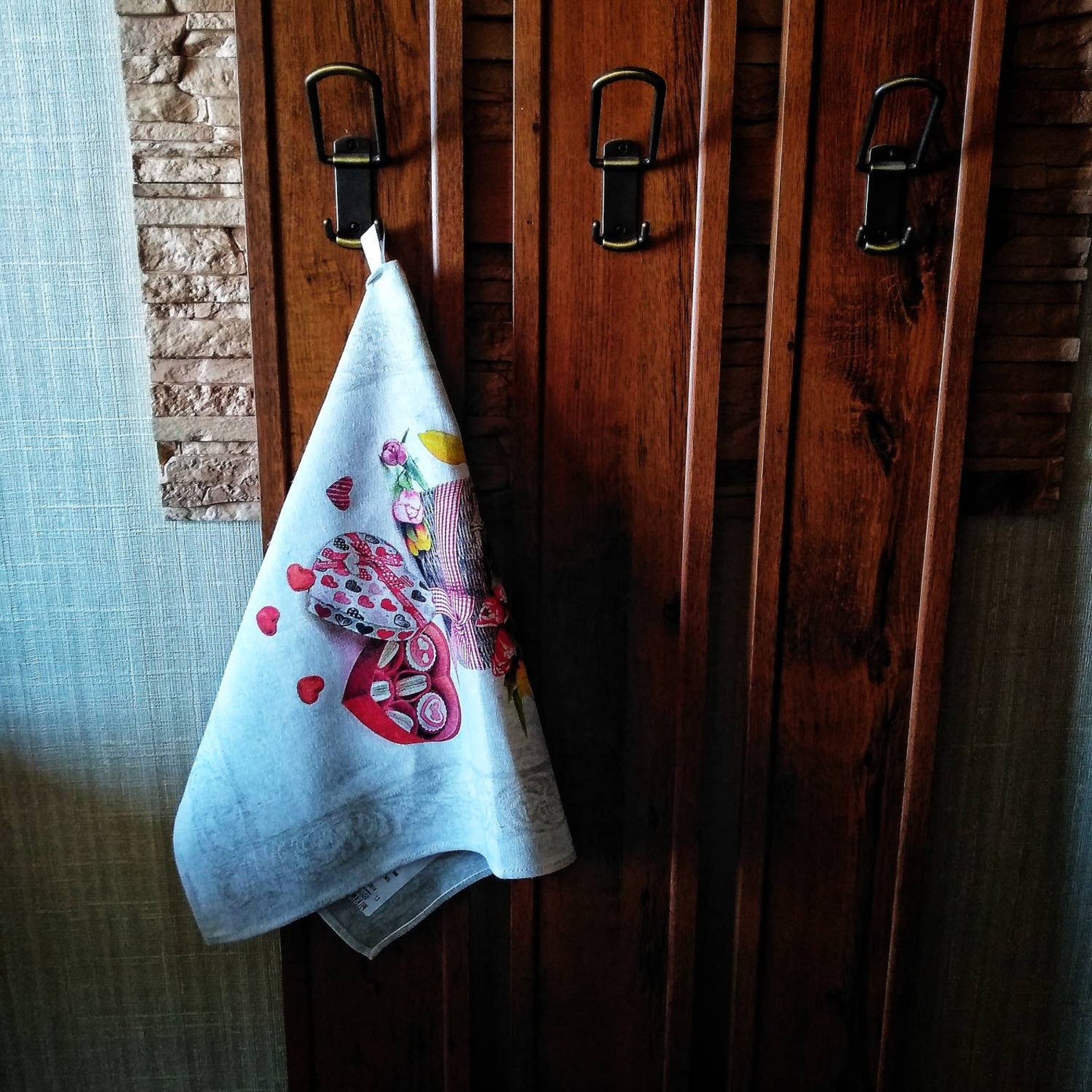 Linen towel for lovers. Valentine's Day. Handmade colored Etsy