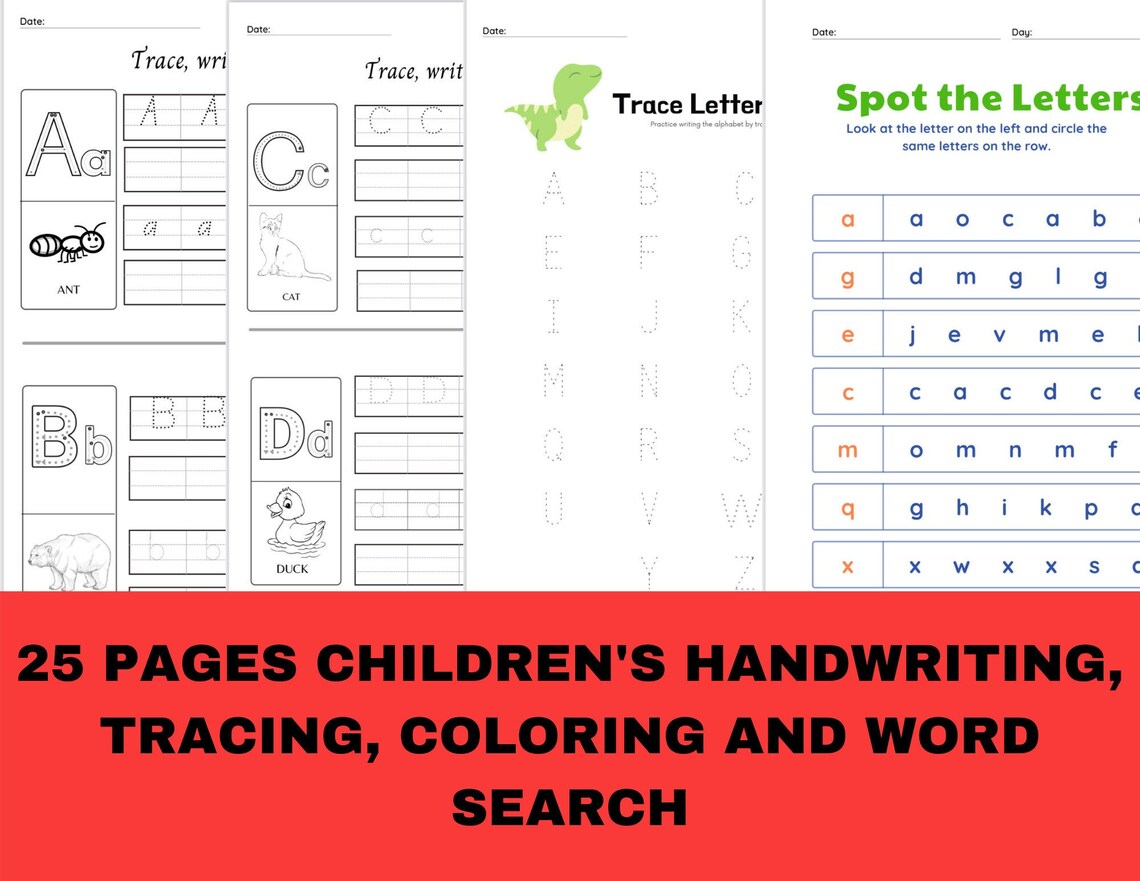 Children's Handwriting Practice Printable Worksheet Etsy