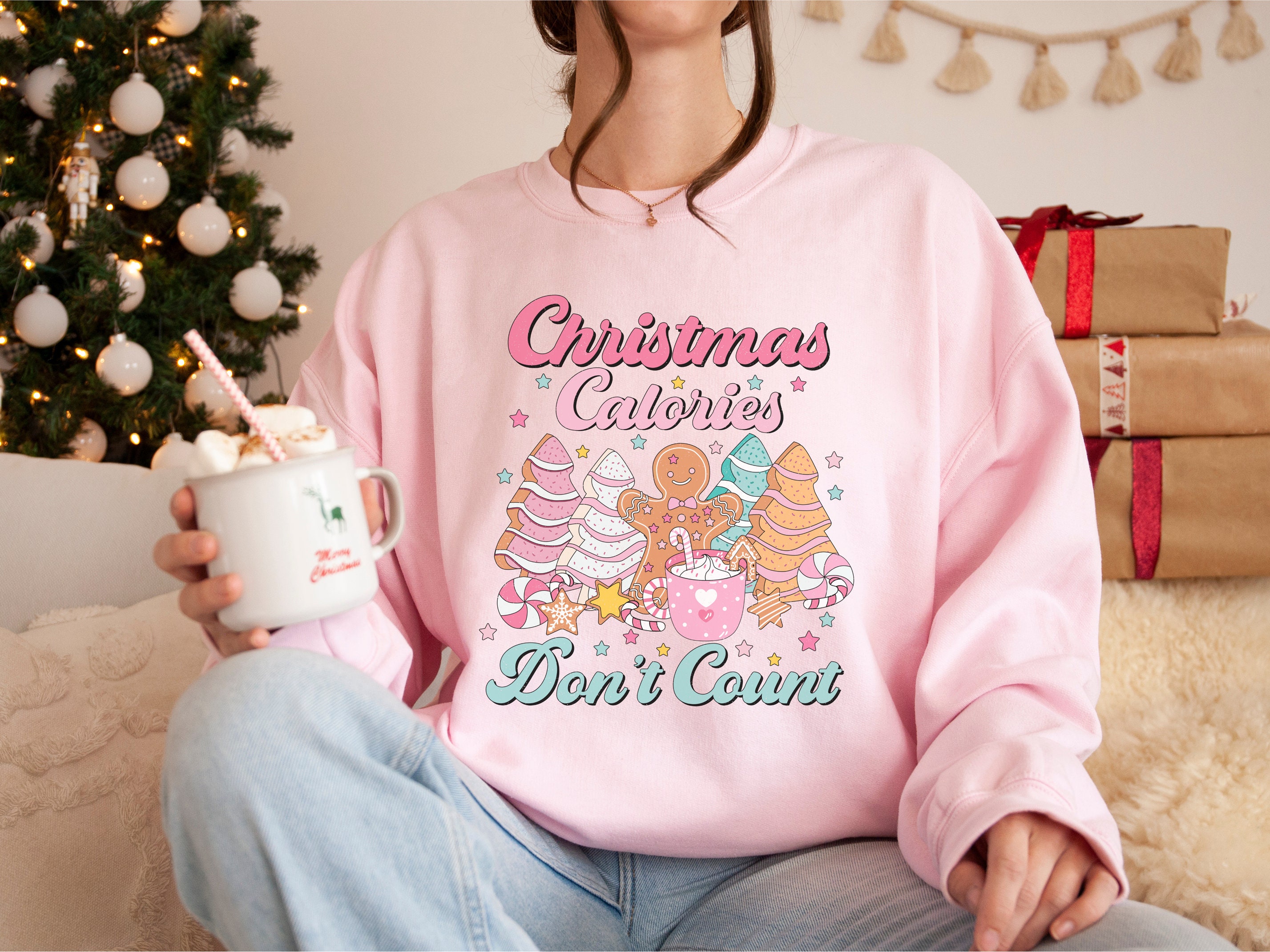 deals of the day lightning deals clearance Christmas Shirts for Women  Novelty Funny Graphic Lightweight Sweatshirt Xmas Tree Holiday Cute Tee  Pink