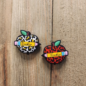 2 pc set, Teacher, Silicone Focal Beads, Focal Beads, Beadable Pen Beads , Silicone Beads, Teacher Apple, School
