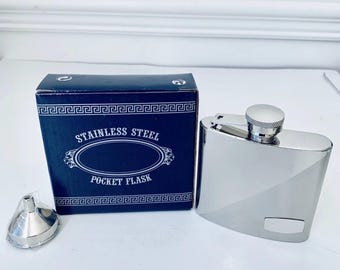 Liquor Flask With Attached Screw Cap And Funnel Stainless Steel