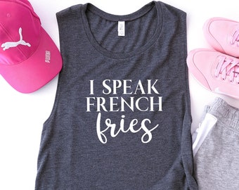 Yoga Tee Gift for Her Shirts with Sayings Heather Gray or Royal Blue Fries Before Guys Womens Graphic Racerback Tank Top