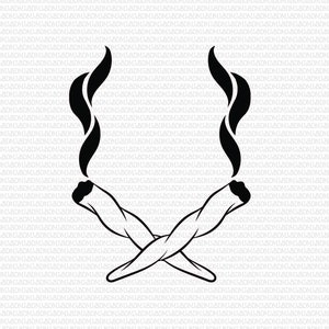 May include: A black and white illustration featuring two crossed joints, with smoke billowing upwards. The design is minimalist, with the joints and smoke as the central elements, set against a patterned backdrop.