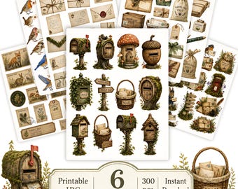 Forest Post Office Fussy Cuts, Woodland Mail Printable Ephemera, Bird Mail Carriers, Vintage Letters, 6 JPG Pages, 300 DPI