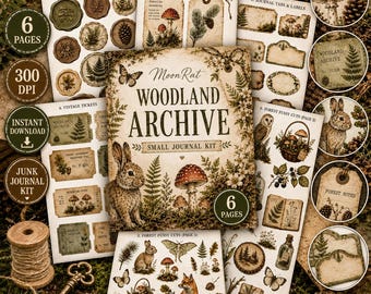 Junk Journal Kit, Woodland Archive , Forest Junk Journal Printable, Vintage Forest Fussy Cuts, Journal Cards, Tags, Tickets, Wax Seals