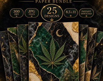 Marijuana Collage Paper Bundle | Twenty-Five Cannabis Digital Papers | Dark Luxury Weed Scrapbook Paper | Junk Journal Printable Backgrounds