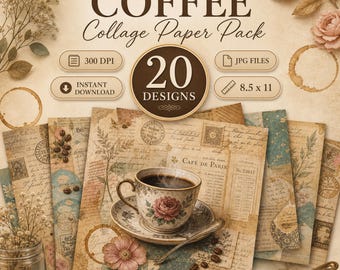 Digital Paper, Junk Journal Paper Pack, Vintage Coffee Printable Papers, Coffee Ephemera Backgrounds, Scrapbook Paper JPG, Instant Download