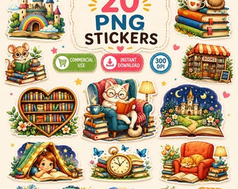 Book Lover PNG Clipart Bundle | Twenty Cute Reading PNG Files | Book ...