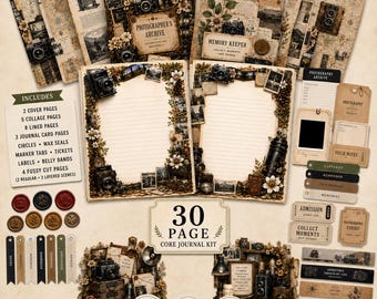 Junk Journal Kit, Photography Vintage Camera Junk Journal Kit, 30 Printable Pages, Collage Papers, Ephemera, Fussy Cuts, Scrapbooking Kit