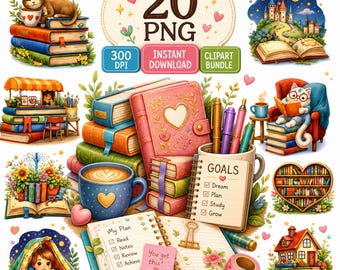 Book Lover PNG Clipart Bundle | Twenty Cute Reading PNG Files | Book ...