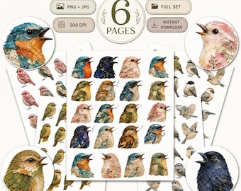 Fussy Cuts Birds PNG Bundle, 340 Bird Ephemera Clipart, Vintage Layered Feather Birds, Junk Journal Printable, Scrapbooking Digital Download