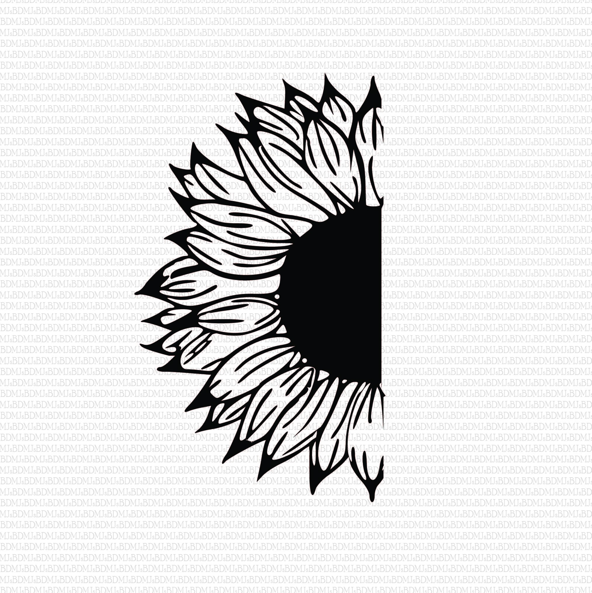 Half Sunflower Outline SVG