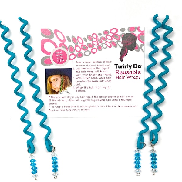 4 Pack Peppermint Turquoise color Twirly Do Hair Wraps Fun Girl Hair Styles and up dos. Looks Like a Braid but Works Like a Barrette!