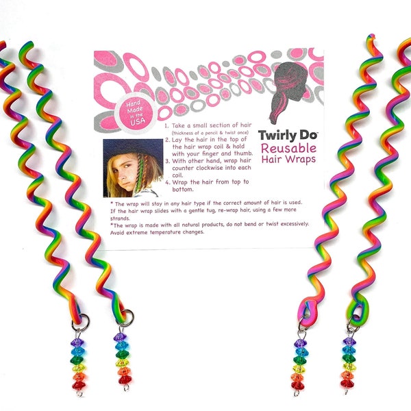 Twirly Do  "4 Pack" Rainbow color Hair Wraps make Fun Girl Hair Styles and up dos. Looks Like a Braid but Works Like a Barrette!