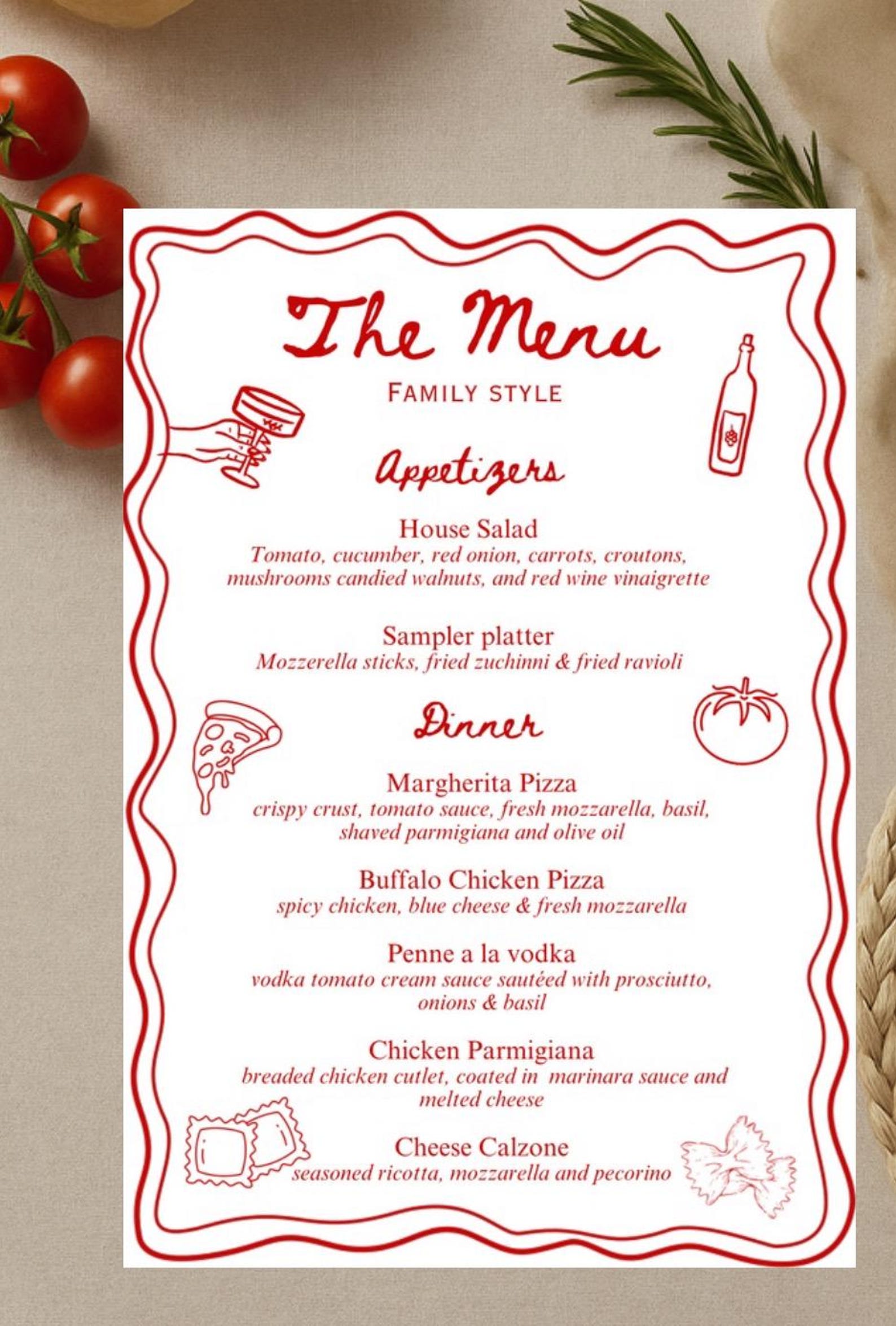 Editable Italian Dinner Party Menu Template - Etsy