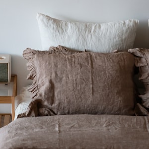 Linen Pillow Cover - Linen pillowcase with ruffles - Ruffled Pillow sham case - Unique Mother's Day gift - standard, queen