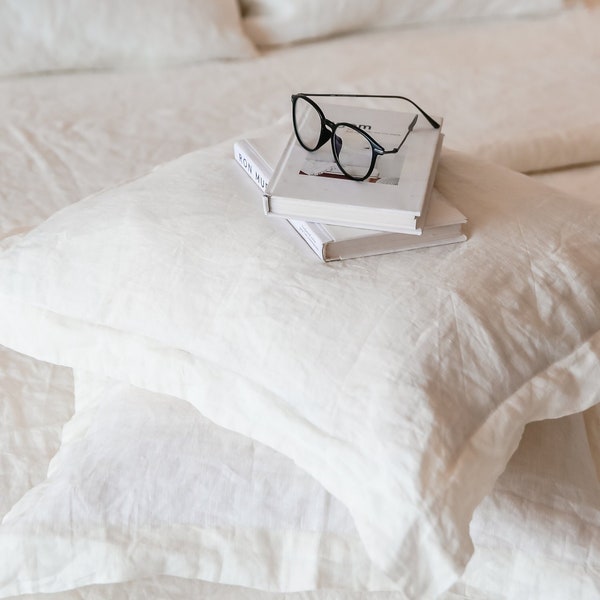 Linen euro sham Oxford style - linen pillow cover - Ivory Linen Pillow case  - White linen euro sham - 100% Flax Standard Queen King Euro