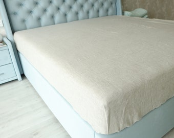Linen Fitted bed Sheet in Natural Grey, Washed and soft 100% flax, Queen King Twin linen fitted sheet, Mother's Day gift