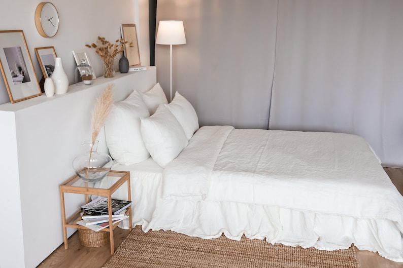 Ruffled linen bed skirt in Ivory color Linen Bedskirt | Etsy