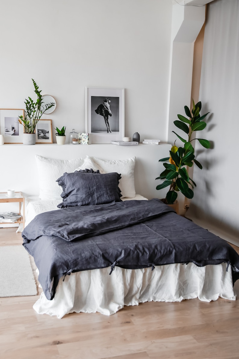 Linen duvet cover in Charcoal Washed linen bedding Duvet Etsy