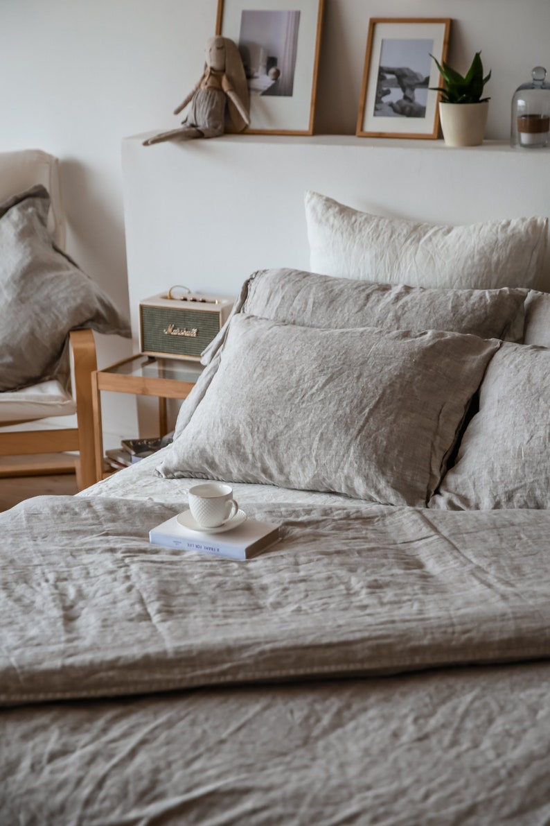 Natural Grey Linen Pillow Case With Open Closure Softened Etsy